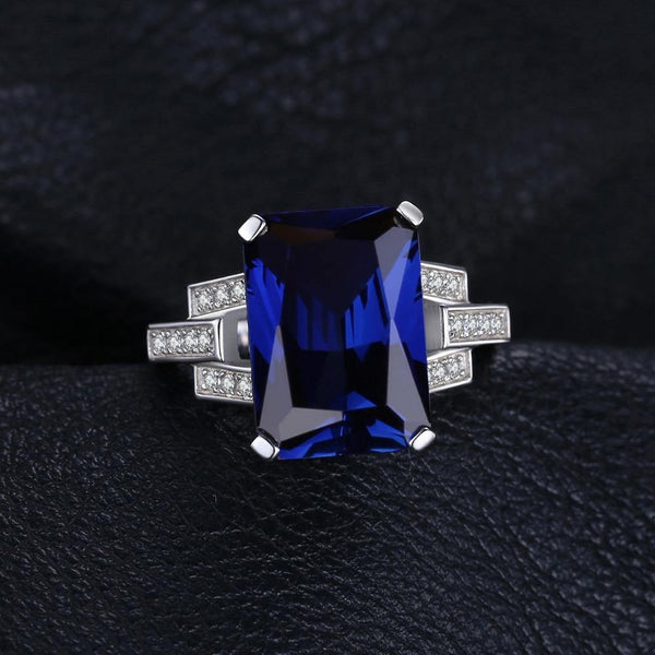 Planet Gates 6 Emerald Cut 9.6ct Created Blue Sapphire Cocktail Ring 925 Sterling Silver Ring for Fashion Women