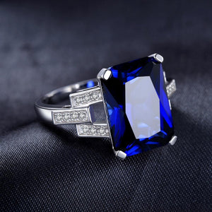 Planet Gates 6 Emerald Cut 9.6ct Created Blue Sapphire Cocktail Ring 925 Sterling Silver Ring for Fashion Women