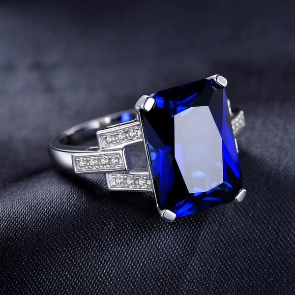 Planet Gates 6 Emerald Cut 9.6ct Created Blue Sapphire Cocktail Ring 925 Sterling Silver Ring for Fashion Women