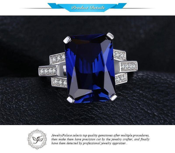 Planet Gates 6 Emerald Cut 9.6ct Created Blue Sapphire Cocktail Ring 925 Sterling Silver Ring for Fashion Women