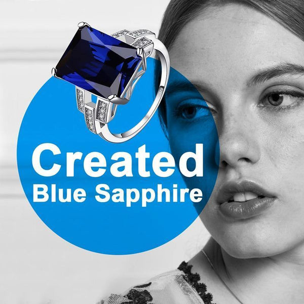 Planet Gates 6 Emerald Cut 9.6ct Created Blue Sapphire Cocktail Ring 925 Sterling Silver Ring for Fashion Women