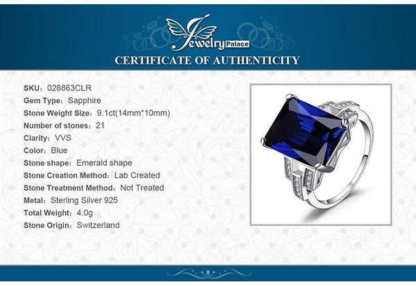Planet Gates 6 Emerald Cut 9.6ct Created Blue Sapphire Cocktail Ring 925 Sterling Silver Ring for Fashion Women
