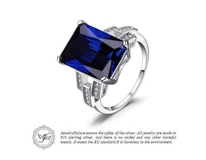 Planet Gates 6 Emerald Cut 9.6ct Created Blue Sapphire Cocktail Ring 925 Sterling Silver Ring for Fashion Women