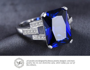 Planet Gates 6 Emerald Cut 9.6ct Created Blue Sapphire Cocktail Ring 925 Sterling Silver Ring for Fashion Women