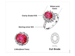Planet Gates 6 Engagement Wedding Created Red Ruby Ring Set Pure Solid Genuine 925 Sterling Silver Jewelry