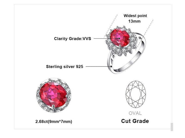 Planet Gates 6 Engagement Wedding Created Red Ruby Ring Set Pure Solid Genuine 925 Sterling Silver Jewelry