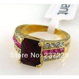 Planet Gates 6 FREE SHIPPING Elegant Colored Baguette Crystals Array Inlay Golden Women Cocktail Ring Jewelry