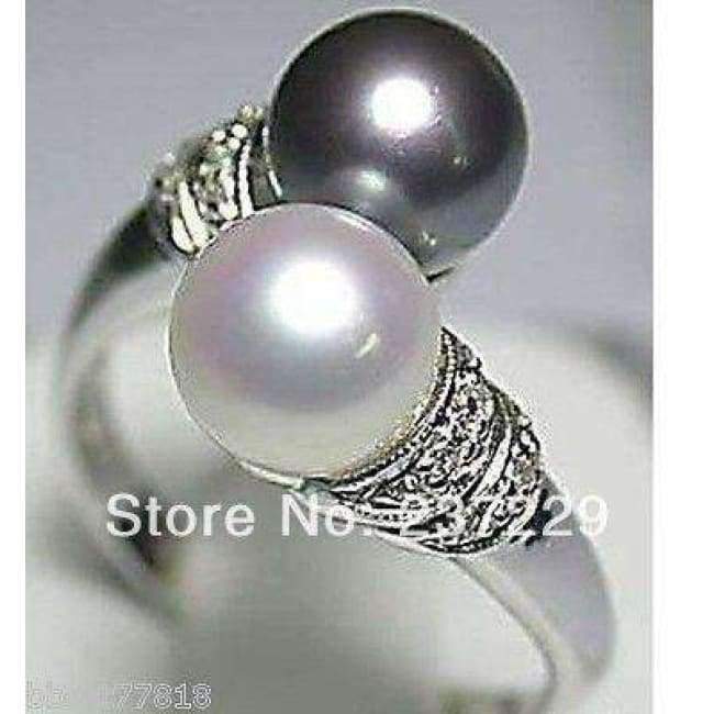 Planet Gates 6 FREE SHIPPING Real Black White Freshwater Pearl Silver Ring Size:7 8 9
