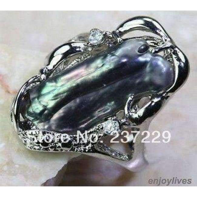 Planet Gates 6 FREE SHIPPING Real Natural Black Baroque Pearl White stone Crystal Ring Size: 7.8.9