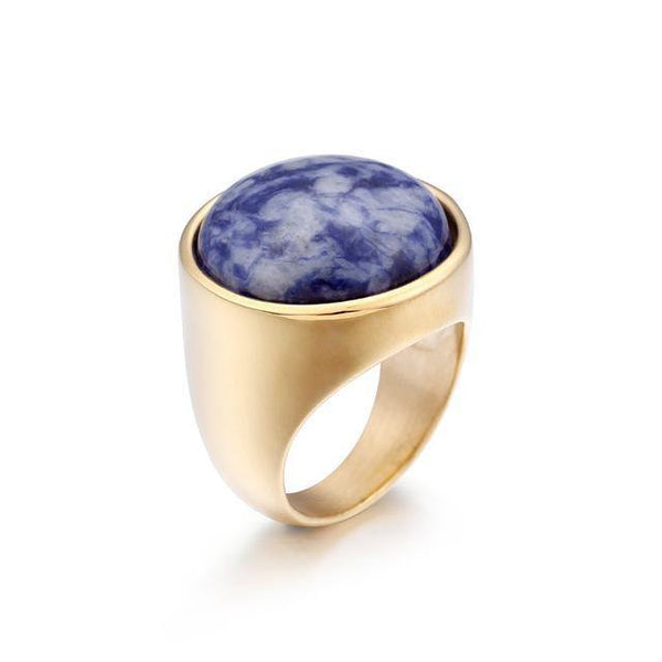 Planet Gates 6 / Gold Blue Lady Fashion Big Marble Color Stone Rings Women Size 6-9 Antique Silver & Gold Wedding Rings Party Jewelry