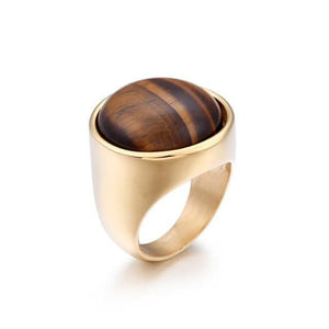Planet Gates 6 / Gold Brown Lady Fashion Big Marble Color Stone Rings Women Size 6-9 Antique Silver & Gold Wedding Rings Party Jewelry