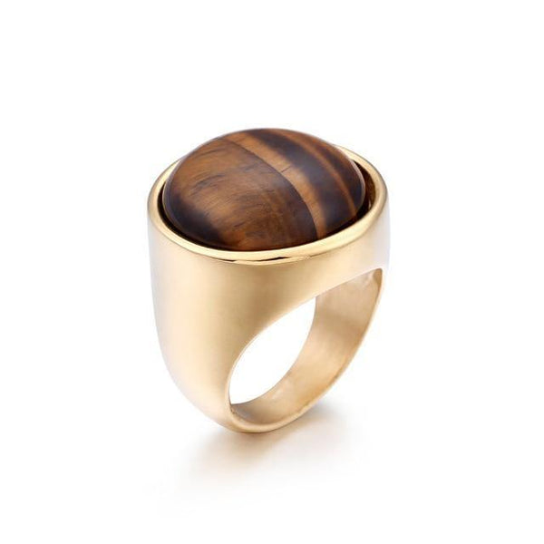 Planet Gates 6 / Gold Brown Lady Fashion Big Marble Color Stone Rings Women Size 6-9 Antique Silver & Gold Wedding Rings Party Jewelry