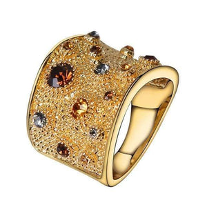Planet Gates 6 / Gold Color Gold Color Finger Multicoloured Rhinestones Paved Cocktail Ring Size 6 7 8 9 Rings For Women Fashion Ring 2019