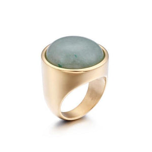Planet Gates 6 / Gold Green Lady Fashion Big Marble Color Stone Rings Women Size 6-9 Antique Silver & Gold Wedding Rings Party Jewelry