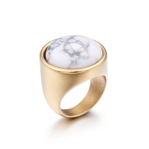 Planet Gates 6 / Gold White Lady Fashion Big Marble Color Stone Rings Women Size 6-9 Antique Silver & Gold Wedding Rings Party Jewelry