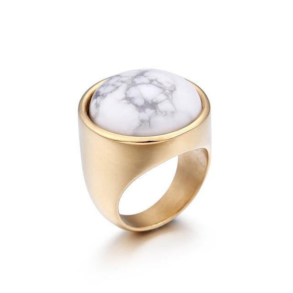 Planet Gates 6 / Gold White Lady Fashion Big Marble Color Stone Rings Women Size 6-9 Antique Silver & Gold Wedding Rings Party Jewelry