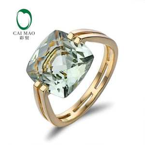 Planet Gates 6 / Green Amethyst Jewelry 6.6ct Natural Square Cushion Green Amethyst 14k Gold Ring Free Shipping