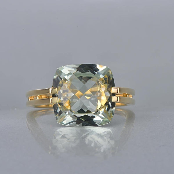 Jewelry 6.6ct Natural Square Cushion Green Amethyst 14k Gold Ring Free Shipping - Planet Gates