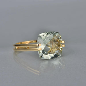 Planet Gates 6 / Green Amethyst Jewelry 6.6ct Natural Square Cushion Green Amethyst 14k Gold Ring Free Shipping