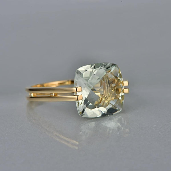 Planet Gates 6 / Green Amethyst Jewelry 6.6ct Natural Square Cushion Green Amethyst 14k Gold Ring Free Shipping