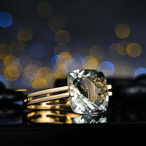 Jewelry 6.6ct Natural Square Cushion Green Amethyst 14k Gold Ring Free Shipping - Planet Gates