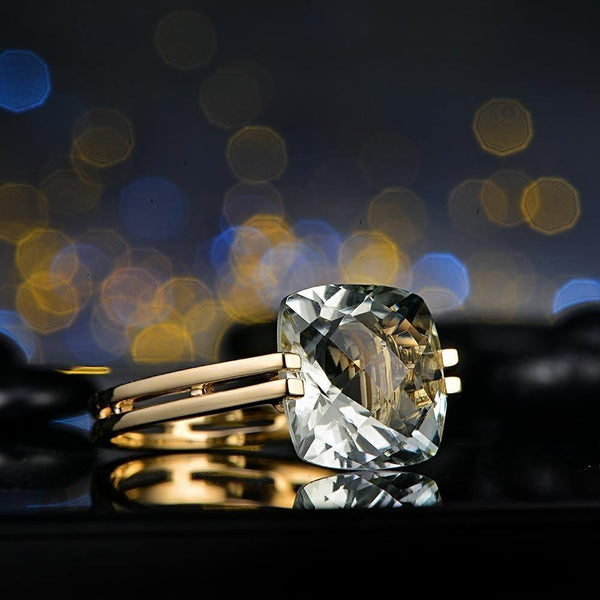 Jewelry 6.6ct Natural Square Cushion Green Amethyst 14k Gold Ring Free Shipping - Planet Gates