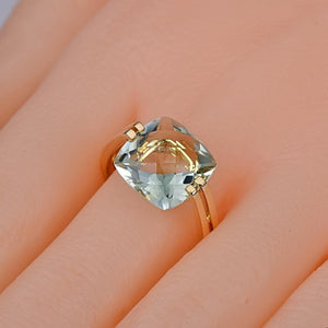Planet Gates 6 / Green Amethyst Jewelry 6.6ct Natural Square Cushion Green Amethyst 14k Gold Ring Free Shipping