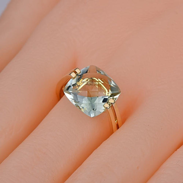 Planet Gates 6 / Green Amethyst Jewelry 6.6ct Natural Square Cushion Green Amethyst 14k Gold Ring Free Shipping