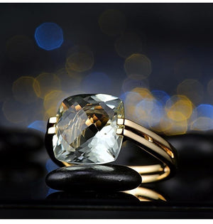 Jewelry 6.6ct Natural Square Cushion Green Amethyst 14k Gold Ring Free Shipping - Planet Gates