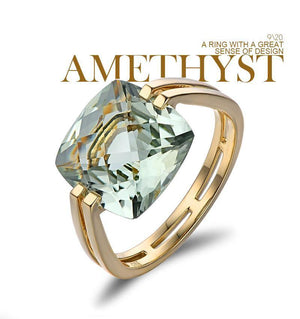 Jewelry 6.6ct Natural Square Cushion Green Amethyst 14k Gold Ring Free Shipping - Planet Gates