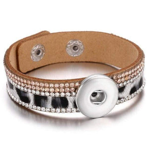 Planet Gates 6 Jewelry Rhinestone Leopard Leather 18mm Snap Button Bracelet Couple Punk Leather Bracelet Armband Snap Jewelry
