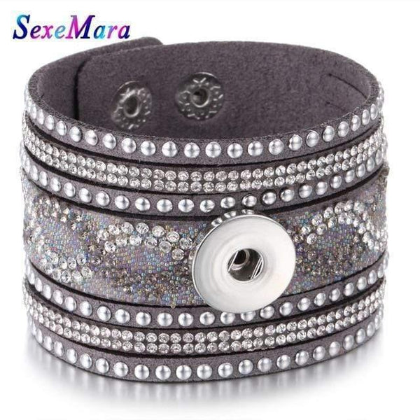 Planet Gates 6 Jewelry Wide Multilayer Crystal Rivet Leather Snap Bracelet 18mm Snap Button Bracelet DIY Buttons Jewelry For Women
