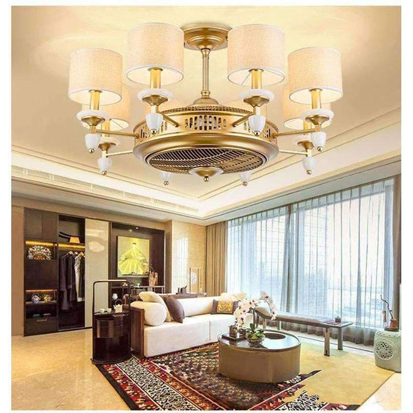 Planet Gates 6 лампи / вентилаторна лампа Американски таванни вентилатори в златен плат със светлина за осветление на хотелско фоайе и електрически вентилатор с двойна функция