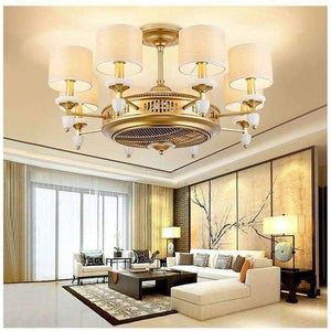 Planet Gates 6 лампи / вентилаторна лампа Американски таванни вентилатори в златен плат със светлина за осветление на хотелско фоайе и електрически вентилатор с двойна функция
