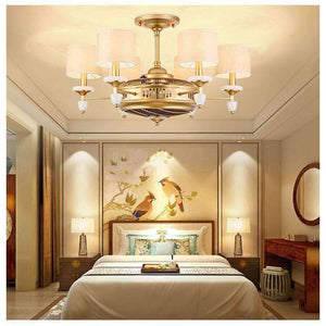 Planet Gates 6 лампи / вентилаторна лампа Американски таванни вентилатори в златен плат със светлина за осветление на хотелско фоайе и електрически вентилатор с двойна функция