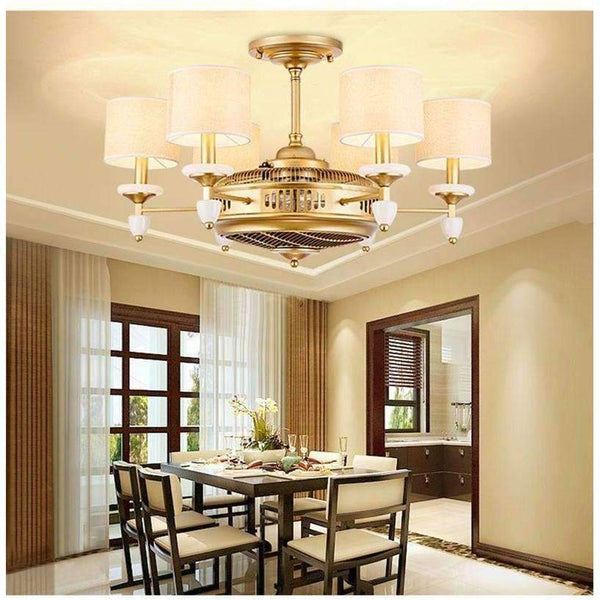 Planet Gates 6 лампи / вентилаторна лампа Американски таванни вентилатори в златен плат със светлина за осветление на хотелско фоайе и електрически вентилатор с двойна функция