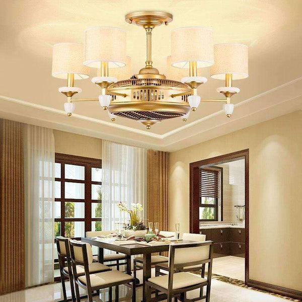 Planet Gates 6 лампи / вентилаторна лампа Американски таванни вентилатори в златен плат със светлина за осветление на хотелско фоайе и електрически вентилатор с двойна функция