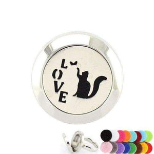 Planet Gates 6 / love cat 20mm Silver Flower of Life Ring Aromatherapy/Essential Oils 316L S.Steel Perfume Diffuser Locket Ring Fashion 2018 with Free Pad