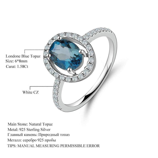 Planet Gates 6 Natural Oval 1.5ct London Blue Topaz 925 Sterling Silver Wedding Engagement Rings For Women Brand Fine Jewelry
