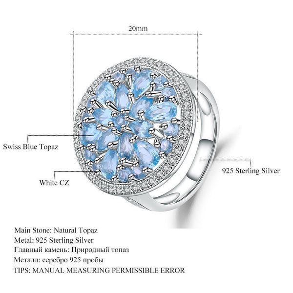 Planet Gates 6 Natural Swiss Blue Topaz Genuine 925 sterling silver Round Vintage Fashion Rings For Women