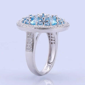 Planet Gates 6 Natural Swiss Blue Topaz Genuine 925 sterling silver Round Vintage Fashion Rings For Women