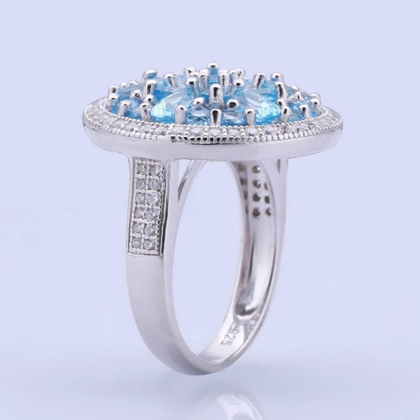 Planet Gates 6 Natural Swiss Blue Topaz Genuine 925 sterling silver Round Vintage Fashion Rings For Women