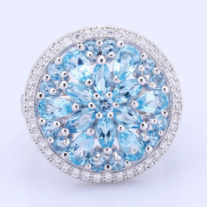 Planet Gates 6 Natural Swiss Blue Topaz Genuine 925 sterling silver Round Vintage Fashion Rings For Women
