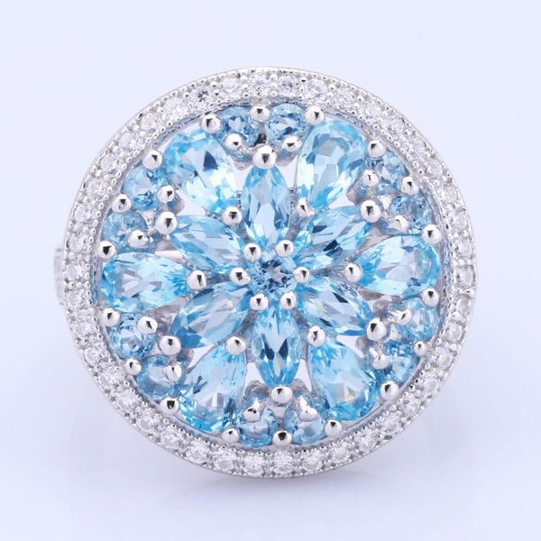 Planet Gates 6 Natural Swiss Blue Topaz Genuine 925 sterling silver Round Vintage Fashion Rings For Women
