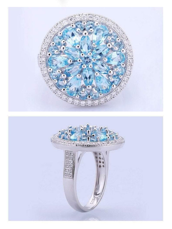 Planet Gates 6 Natural Swiss Blue Topaz Genuine 925 sterling silver Round Vintage Fashion Rings For Women