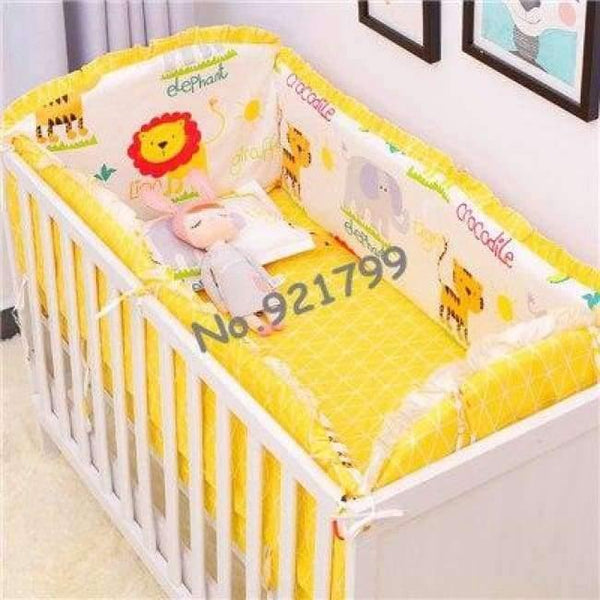 Planet Gates 6 pcs 2 Cotton Cartoon Soft Baby Bedding Sets Gray Elephant  Baby Crib bumper Include Pillow/ Bumpers/ Sheet/Quilt Cover Baby Bumpers