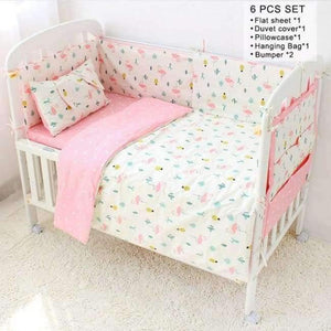 Planet Gates 6 Pcs Set Baby Bedding Set Flamingo Pattern Crib Kit Including Cot Bumper Flat Sheet Pillowcase Duvet Cover Baby Bed Hanging Bag For Girls