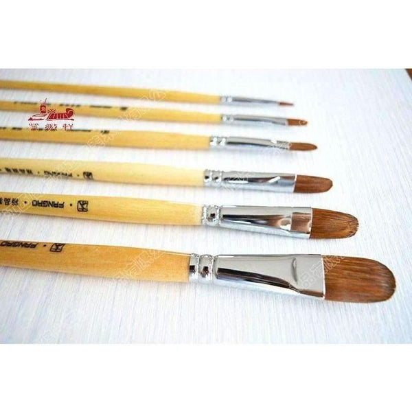 Planet Gates 6 Pcs/Set tongue peak weasel hair Natural color birch Pole row pen Art painting materials Set oil painting brush art supplies