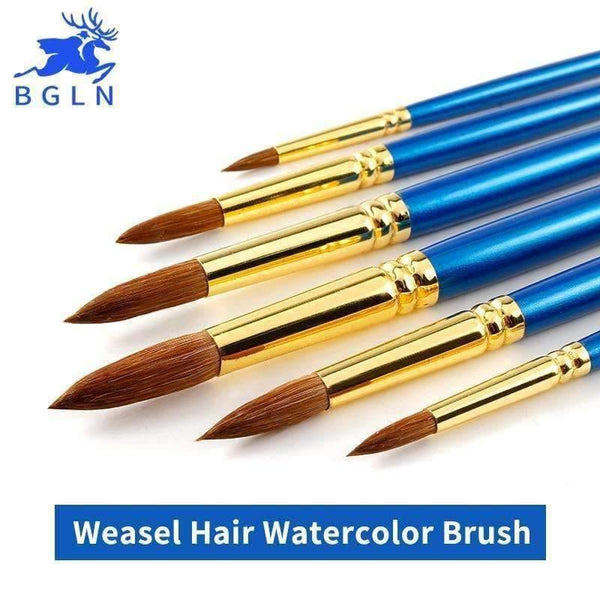 Planet Gates 6 Pcs/Set Weasel Hair Professional Watercolor Paint Brush With Box Watercolor Painting Brush Stationery Art Supplies