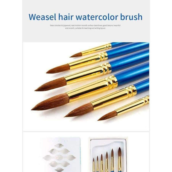 Planet Gates 6 Pcs/Set Weasel Hair Professional Watercolor Paint Brush With Box Watercolor Painting Brush Stationery Art Supplies